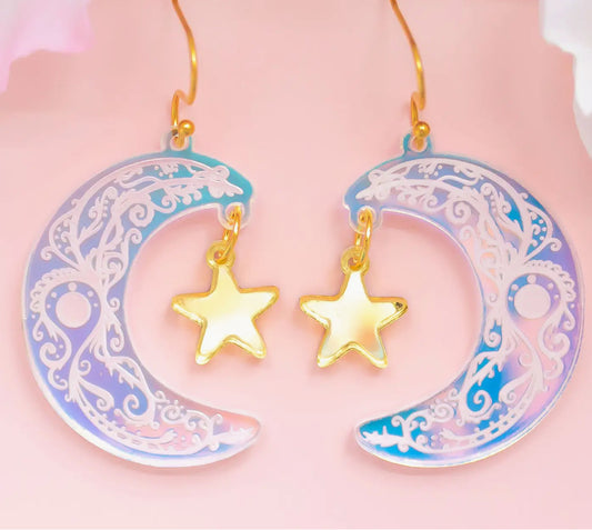 ✨Holographic Celestial Moon & Star Earrings✨