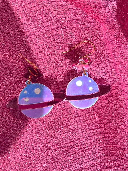 Saturn holographic earrings 🪐