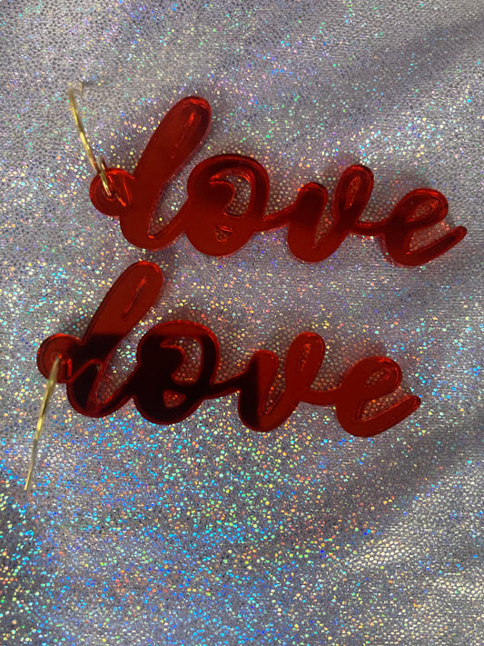 Love Earrings, Red Acrylic Dangles, Valentines Earrings